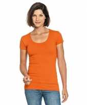 Bodyfit dames oranje ronde hals t-shirt