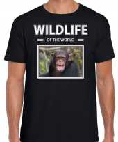 Chimpansee aap dieren foto wildlife of the world zwart heren t-shirt