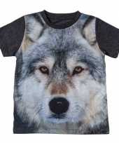 Donkergrijs wolf kinderen t-shirt