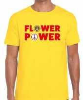 Flower power tekst geel heren t-shirt
