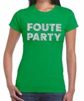 Foute party zilveren glitter tekst groen dames t-shirt