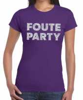 Foute party zilveren glitter tekst paars dames t-shirt