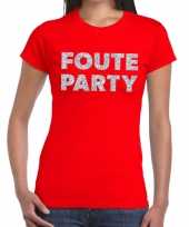 Foute party zilveren glitter tekst rood dames t-shirt