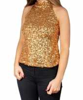 Gouden glitter pailletten disco halter topje dames t-shirt