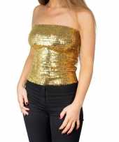 Gouden glitter pailletten disco strapless topje dames t-shirt