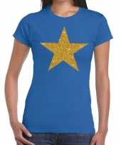 Gouden glitter ster blauw dames t-shirt