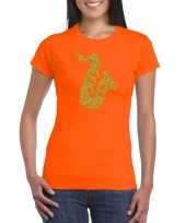 Gouden saxofoon muziek kleding oranje dames t-shirt