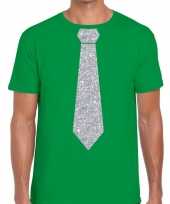 Groen fun stropdas glitter zilver heren t-shirt