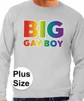 Grote maten big gay boy regenboog sweater grijs heren t-shirt