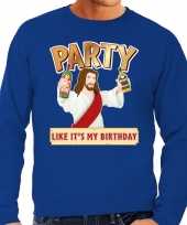 Grote maten foute kersttrui party jezus blauw heren t-shirt