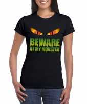 Halloween beware of my monster halloween zwart dames t-shirt