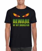 Halloween beware of my monster halloween zwart heren t-shirt