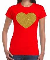 Hart goud glitter fun rood dames t-shirt