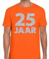 Jaar zilver glitter verjaardag jubilieum oranje heren t-shirt