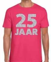 Jaar zilver glitter verjaardag jubilieum roze heren t-shirt