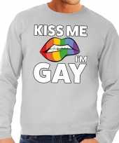 Kiss me i am gay sweater grijs heren t-shirt