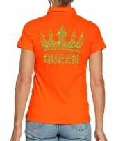 Koningsdag polo queen goud glitter oranje dames t-shirt