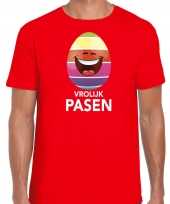 Lachend paasei vrolijk pasen rood heren paas kleding outfit t-shirt