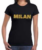 Milan gouden glitter tekst zwart dames t-shirt