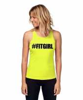 Neon geel spor singlet fitgirl dames t-shirt