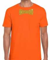 Oranje fun vlinderdas glitter goud heren t-shirt