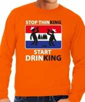 Oranje stop thinking start drinking sweater heren t-shirt