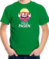 Paasei die tong uitsteekt vrolijk pasen groen kinderen paas kleding outfit t-shirt