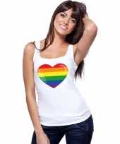 Regenboog vlag hart single tanktop wit dames t-shirt