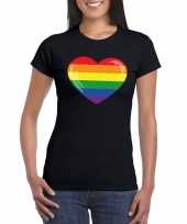 Regenboog vlag hart zwart dames t-shirt