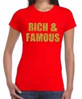 Rich and famous glitter tekst rood dames t-shirt