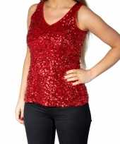 Rode glitter pailletten disco topje mouwloos dames t-shirt