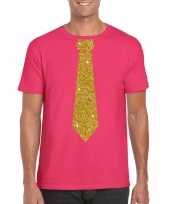 Roze fun stropdas glitter goud heren t-shirt