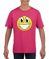 Smiley super vrolijk roze kinderen t-shirt