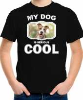 Staffordshire bull terrier honden my dog is serious cool zwart kinderen t-shirt 10256723