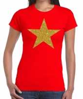 Ster goud glitter fun rood dames t-shirt