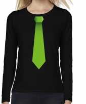 Stropdas groen long sleeve zwart dames t-shirt