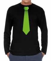 Stropdas groen long sleeve zwart heren t-shirt