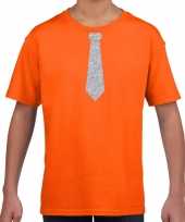 Stropdas zilver glitter oranje kinderen t-shirt
