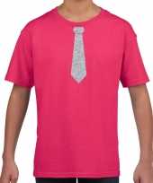 Stropdas zilver glitter roze kinderen t-shirt