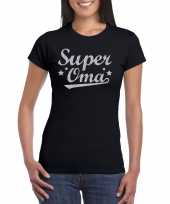 Super oma cadeau zilveren glitters zwart dames t-shirt