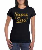 Super zus cadeau gouden glitters zwart dames t-shirt