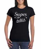 Super zus cadeau zilveren glitters zwart dames t-shirt