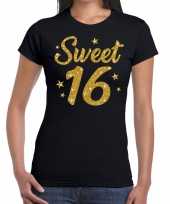 Sweet goud glitter verjaardag cadeau zwart dames t-shirt