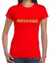Toppers awesome goud glitter tekst rood dames t-shirt