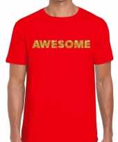 Toppers awesome goud glitter tekst rood heren t-shirt