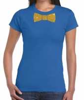 Toppers blauw fun vlinderdas glitter goud dames t-shirt