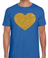Toppers gouden hart glitter fun t blauw heren t-shirt