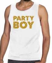 Toppers party boy glitter tanktop mouwloos wit heren t-shirt