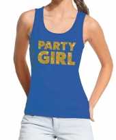Toppers party girl glitter tanktop mouwloos blauw dames t-shirt