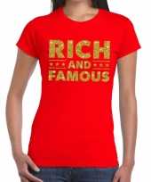 Toppers rich and famous goud glitter tekst rood dames t-shirt